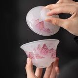  Bộ ấm chén trà ngọc hồng phong cảnh  Chất liệu Lưu Ly tráng men + lọc thép không gỉ 304 