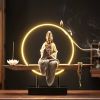 Tượng Quan Thế Âm Bồ Tát lư hương chảy ngược sáng tạo Chất liệu gốm sứ + gỗ + sắt + đèn LED