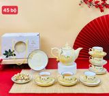 Bộ ấm chén vẽ tay gốm sứ Bát Tràng  tặng kèm hộp catton quai xách 
