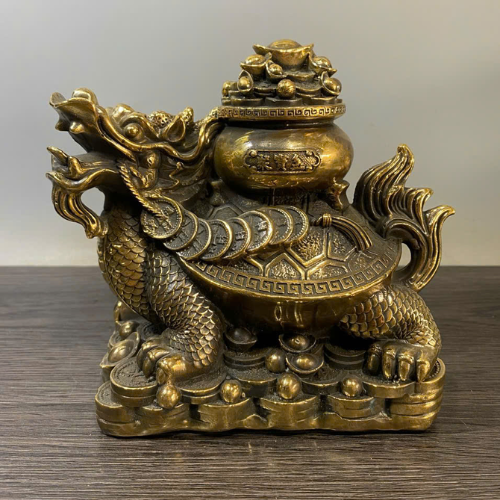  LONG QUY CÕNG HŨ VÀNG đồng cũ sắc nét. Chiêu tài sinh lộc đáy mộc triện chữ cổ. 