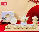  Bộ ấm chén vẽ tay gốm sứ Bát Tràng  tặng kèm hộp catton quai xách 