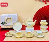 Bộ ấm chén vẽ tay gốm sứ Bát Tràng  tặng kèm hộp catton quai xách 