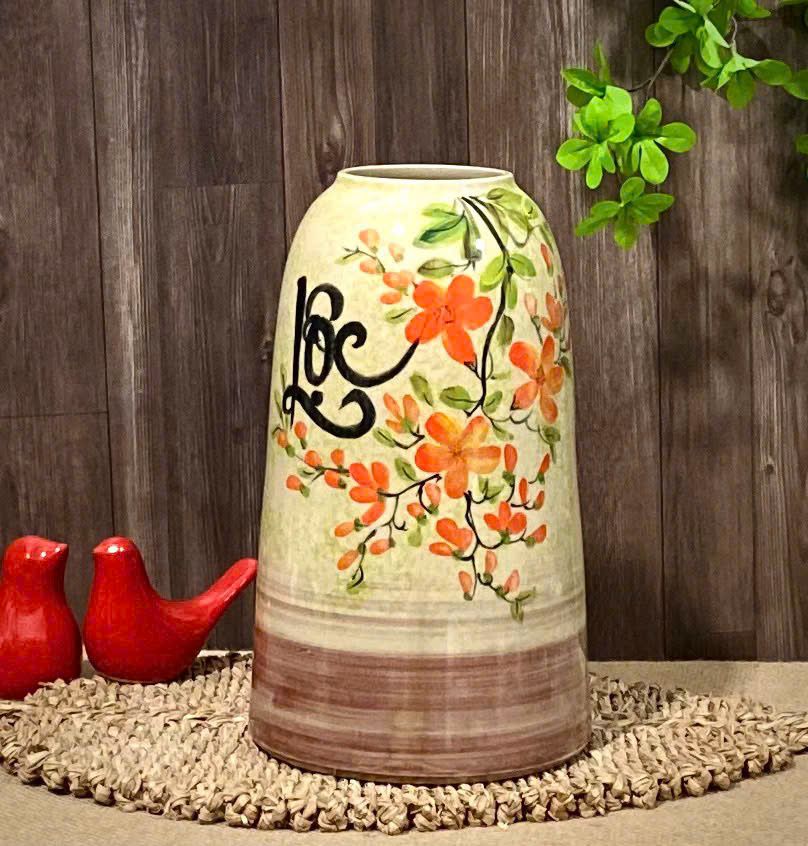  Bình gốm sứ Bát Tràng dáng chuông họa tiết vẽ tay chữ lộc cao 32cm 