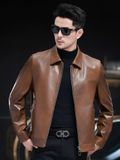  Áo khoác da nam phong cách doanh nhân Màu sắc: đen sâm panh/nâu Lớp lót: sợi polyester Vải: da dê cao cấp mềm mại 