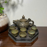  BỘ TRÀ RỒNG Đồng Cũ. Nguyên bộ lành đẹp Khay bát giác Cá chép. Nặng 1.3kg Sưu tầm trưng bày và sử dụng tốt 