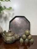  BỘ TRÀ RỒNG Đồng Cũ. Nguyên bộ lành đẹp Khay bát giác Cá chép. Nặng 1.3kg Sưu tầm trưng bày và sử dụng tốt 