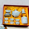  Bộ ấm chén gốm sứ Bát Tràng men đá xanh lam họa tiết hoa cúc đơn giản, sang trọng 