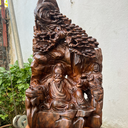  Cụ thần trà gỗ bách xanh Tượng đục tay tỉ mỉ,thần thái đẹp Kích thước chưa gồm kỷ:cao55x30x12 