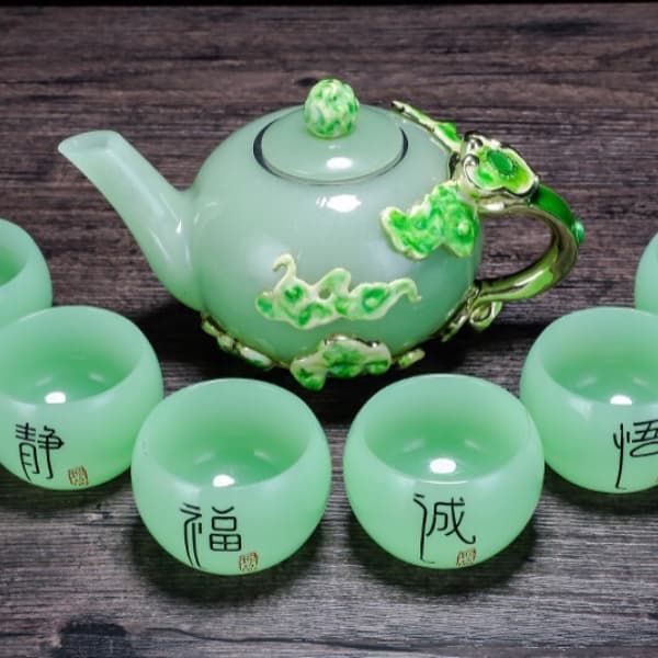  BỘ ẤM TRÀ SỨ TRÁNG MEN NGỌC XANH BK-CE004900VN-3113 Chất liệu: sứ ngọc + kim loại 