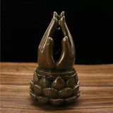  Lư hương bàn tay trên hoa sen chất liệu đồng sử dụng đồ trưng bày kt đế 11*11*18 nặng 0.69kg 