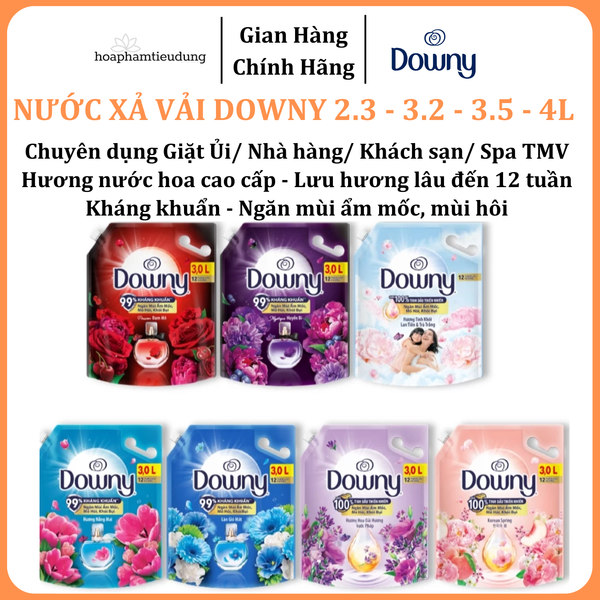  Nước Xả Vải DOWNY Tinh Dầu Thiên Nhiên/ Nước Hoa Cao Cấp/ Chống Khuẩn Nhiều Mùi Hương Túi 3L-3.2L 
