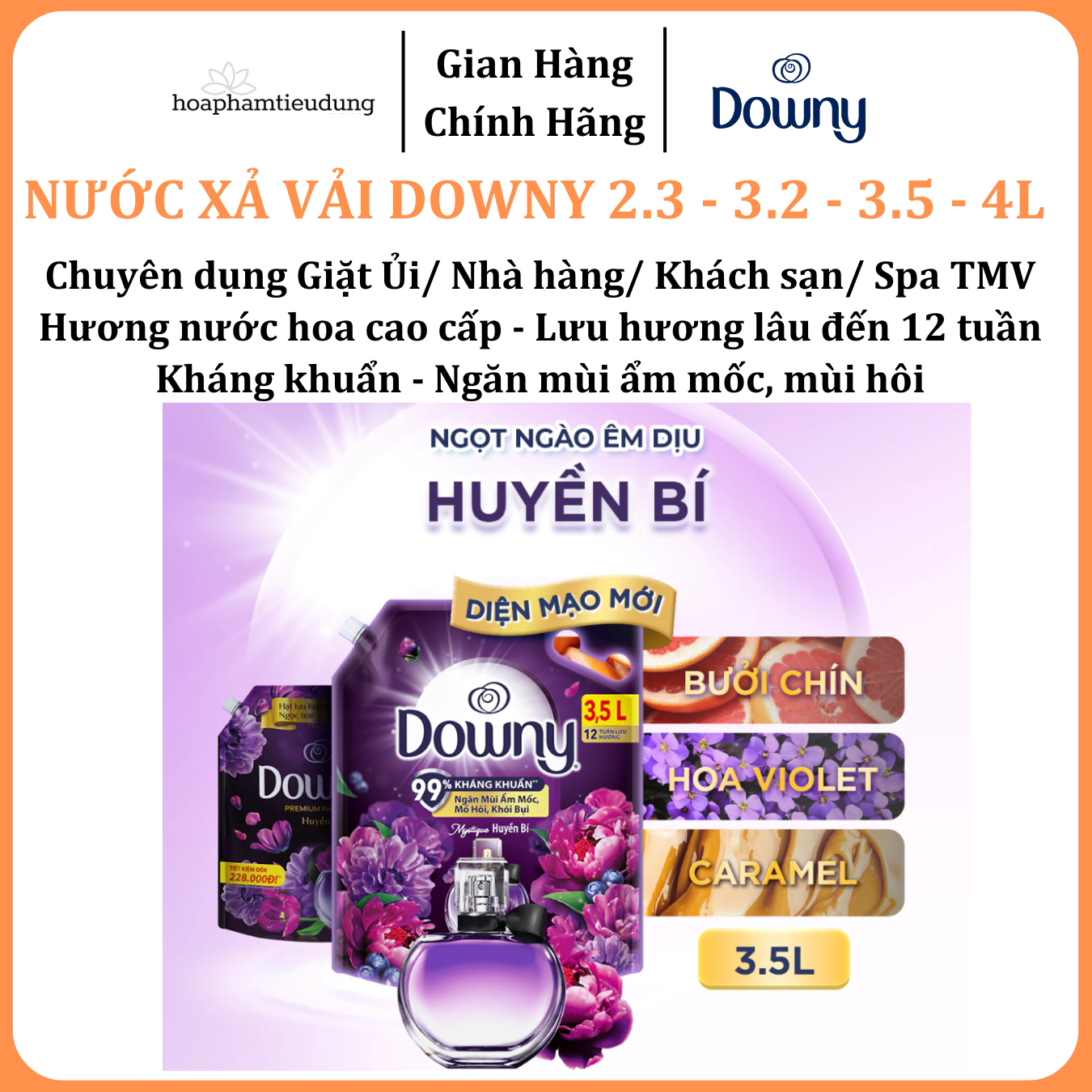  Nước Xả Vải DOWNY Tinh Dầu Thiên Nhiên/ Nước Hoa Cao Cấp/ Chống Khuẩn Nhiều Mùi Hương Túi 3L-3.2L 