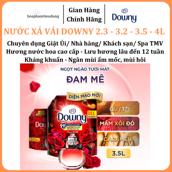  Nước Xả Vải DOWNY Tinh Dầu Thiên Nhiên/ Nước Hoa Cao Cấp/ Chống Khuẩn Nhiều Mùi Hương Túi 3L-3.2L 