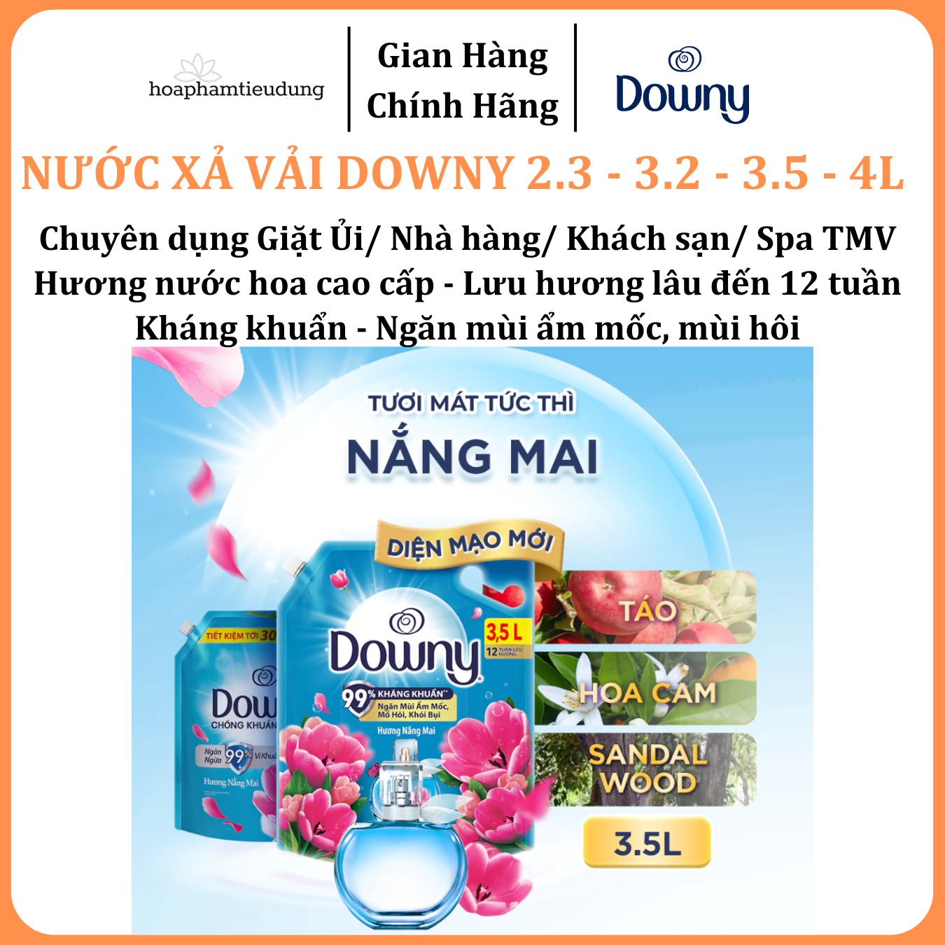  Nước Xả Vải DOWNY Tinh Dầu Thiên Nhiên/ Nước Hoa Cao Cấp/ Chống Khuẩn Nhiều Mùi Hương Túi 3L-3.2L 