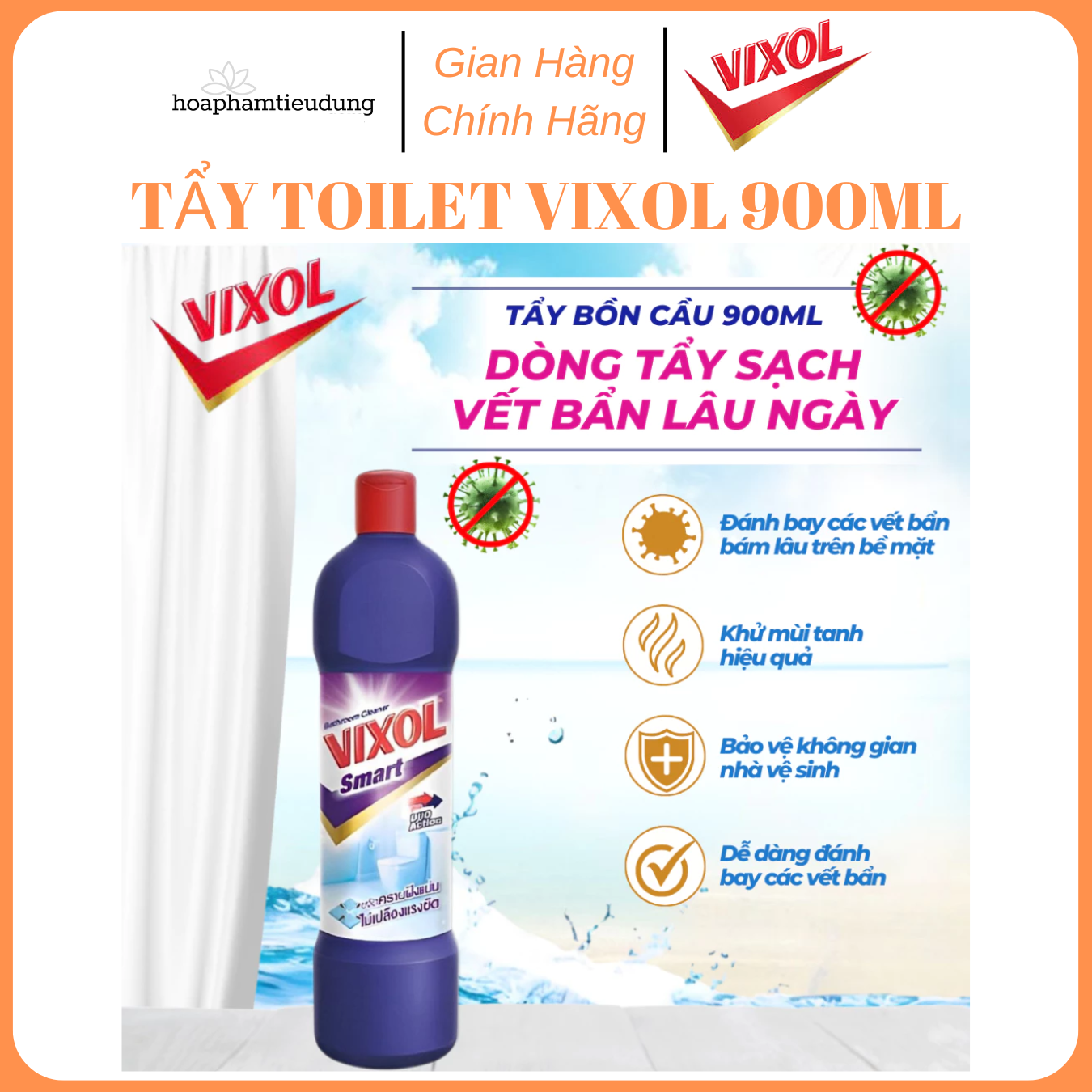  Nước Tẩy Rửa Nhà Tắm Và Bồn Cầu Vixol Thái Lan 900ml 