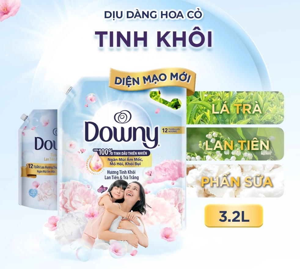  Nước Xả Vải DOWNY Tinh Dầu Thiên Nhiên/ Nước Hoa Cao Cấp/ Chống Khuẩn Nhiều Mùi Hương Túi 3L-3.2L 