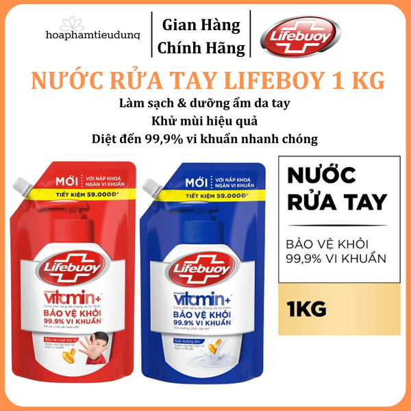  Nước rửa tay sạch khuẩn Lifebuoy Dạng Túi 1 KG có vòi tiện lợi sử dụng 