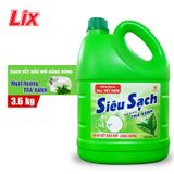  Nước rửa chén LIX can 3.6kg Hương Chanh & Trà Xanh 