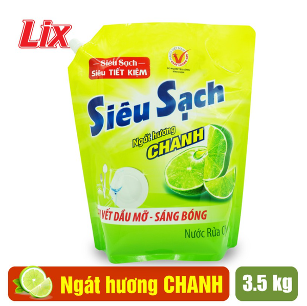  Nước rửa chén LIX túi 3.5kg Hương Chanh & Trà Xanh 