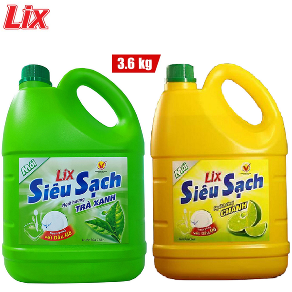  Nước rửa chén LIX can 3.6kg Hương Chanh & Trà Xanh 