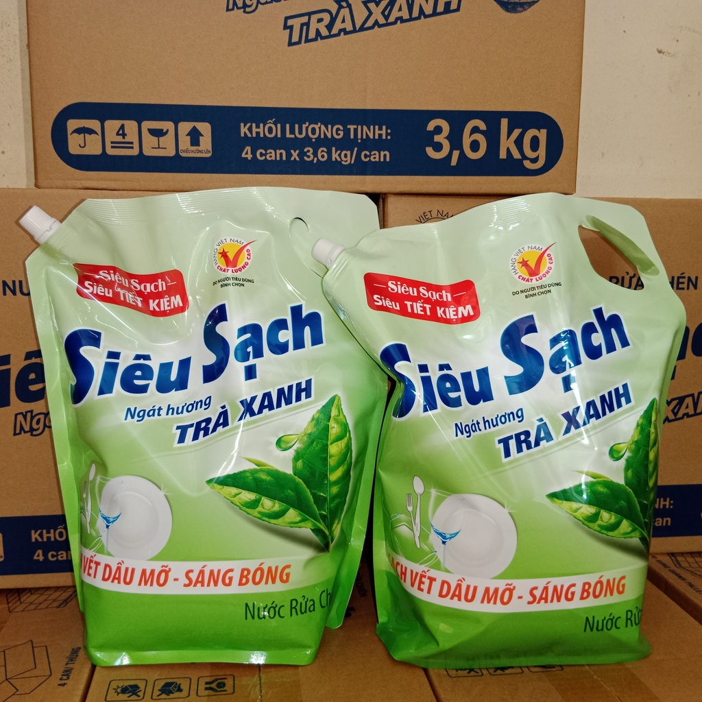  Nước rửa chén LIX túi 3.5kg Hương Chanh & Trà Xanh 