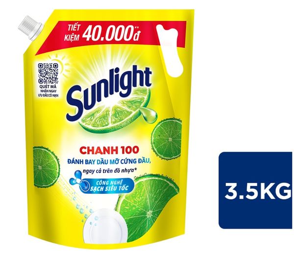  Nước rửa chén Sunlight chanh 100 mới đánh bay dầu mỡ cứng đầu túi 3.5kg 