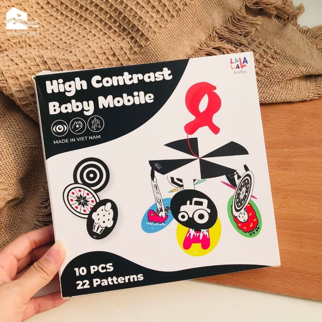  Bộ treo cũi nôi đen trắng - màu cho bé Lalala Baby, 10 thẻ gắn nhãn theo độ tuổi - Giáo dục sớm kích thích thị giác 
