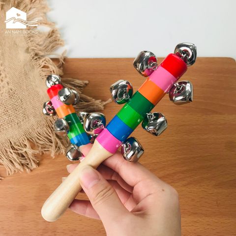  Đồ chơi - Combo 3 chiếc lục lạc gỗ - xúc sắc gỗ 7 mầu kích thích đa giác quan cho bé 