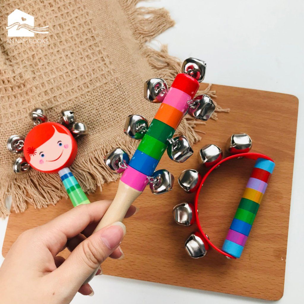  Đồ chơi lục lạc gỗ - xúc sắc gỗ 7 mầu kích thích đa giác quan cho bé (3 phân loại) 