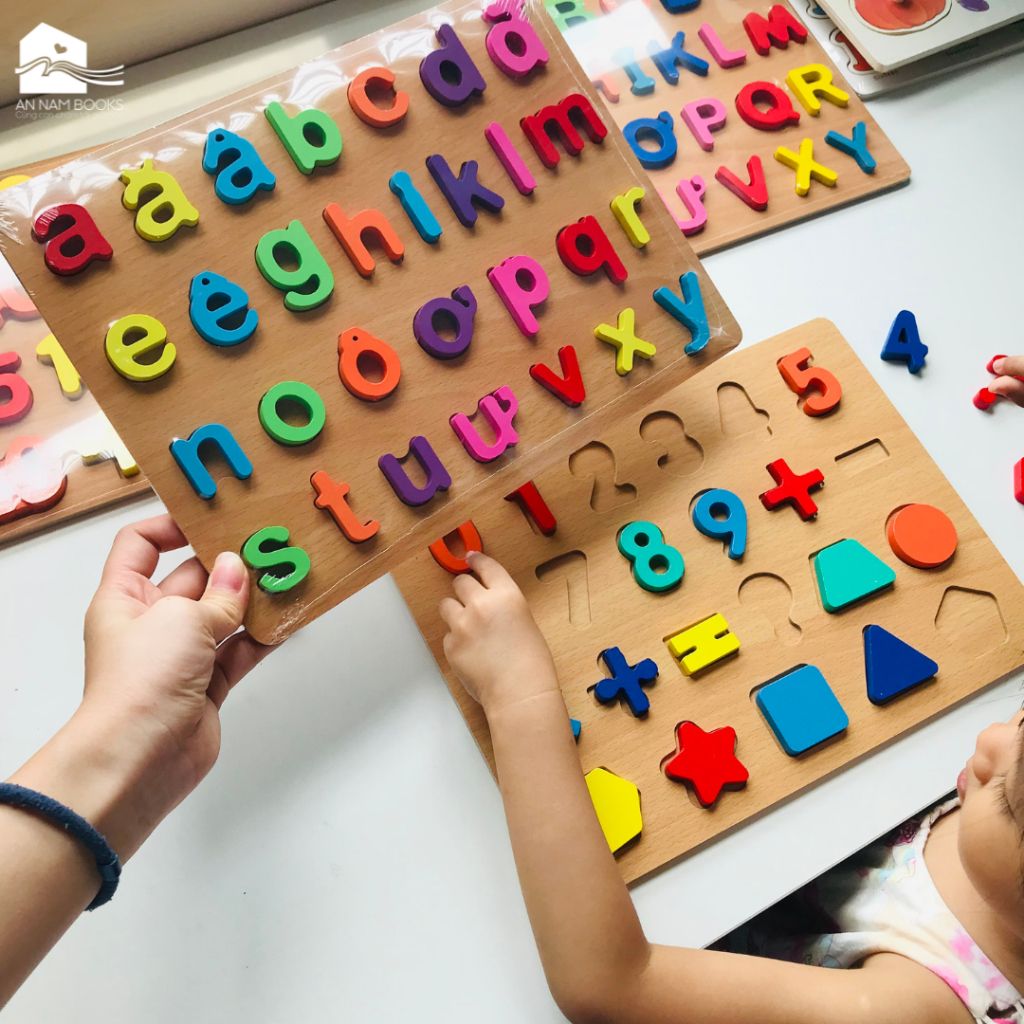  Bảng chữ cái, chữ số bằng gỗ nổi cho bé làm quen với chữ, số & phát triển tư duy 