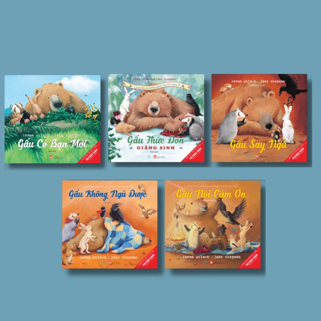  Sách Combo song ngữ Gấu hòa đồng (5 cuốn: Gấu có bạn mới, Gấu nói cảm ơn, Gấu đón giáng sinh,Gấu say ngủ,Gấu không ngủ được) 