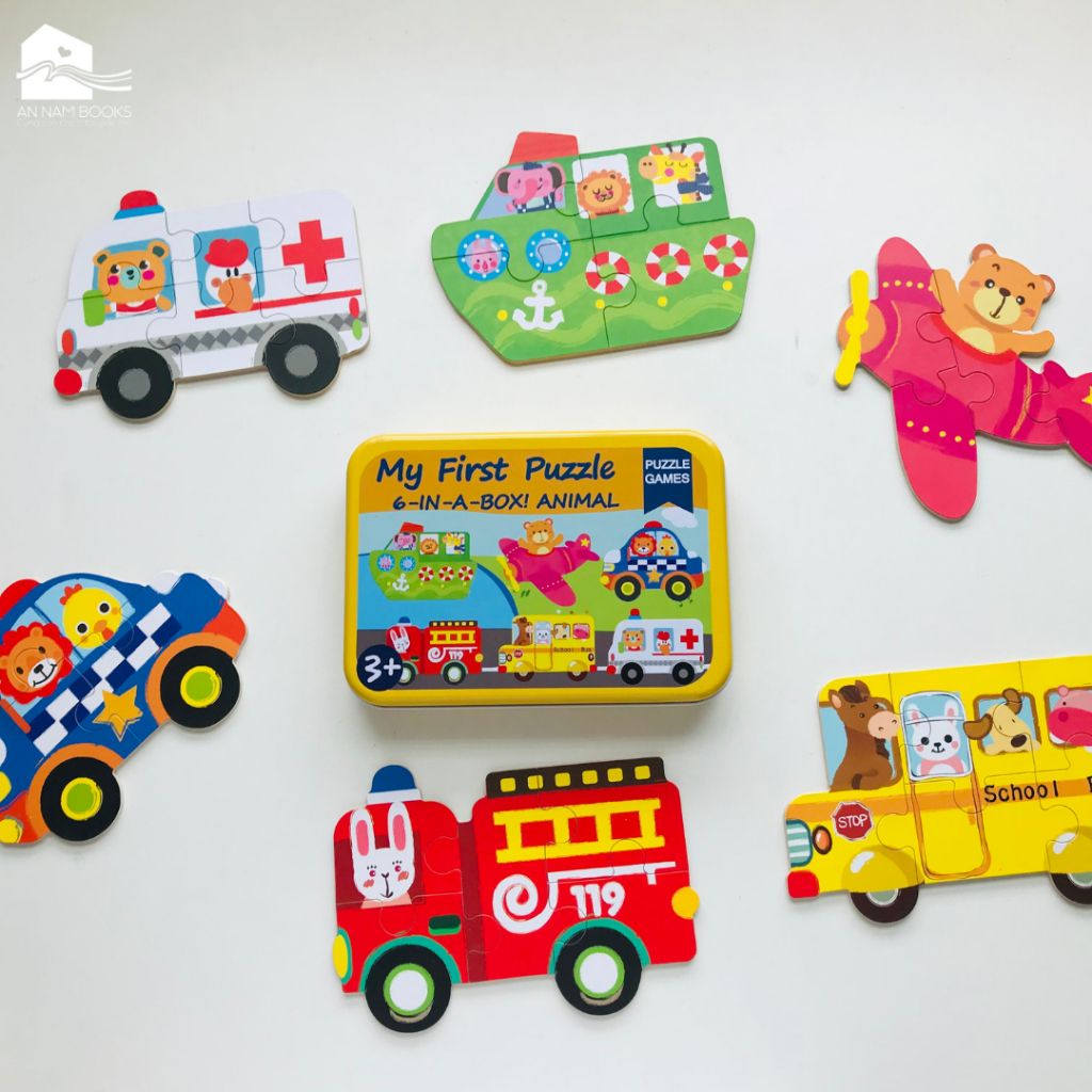  Đồ chơi - Hộp ghép hình puzzle 3-6 mảnh gỗ - Hộp sắt chắc chắn 