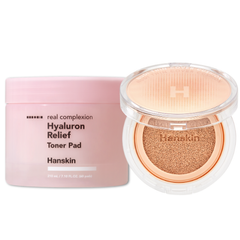 Combo Toner Pad Cấp Ẩm Làm Dịu Da Hanskin & Phấn Nước Trang Điểm Hanskin Nudi-Thin Cover Cushion N01 Pure Cream