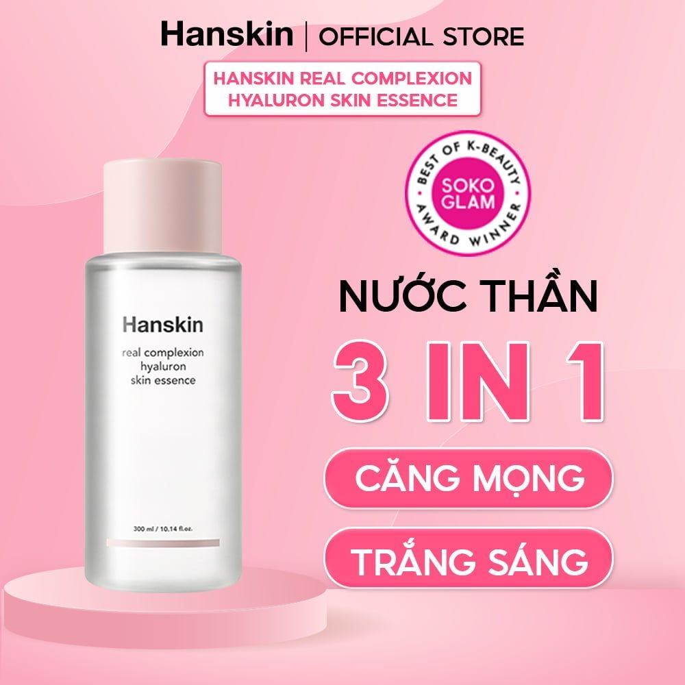 Nước Hoa Hồng Dưỡng Ẩm HANSKIN REAL COMPLEXION HYALURON SKIN ESSENCE 300ml/150ml
