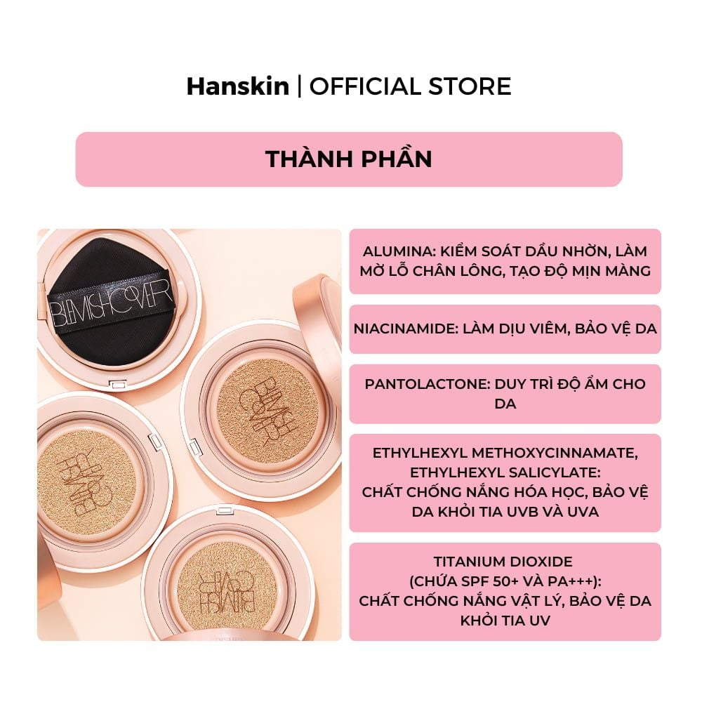 Phấn Nước Trang Điểm Hanskin Blemish Cover Conceal Cushion Semi-Matte N21(+Refill)