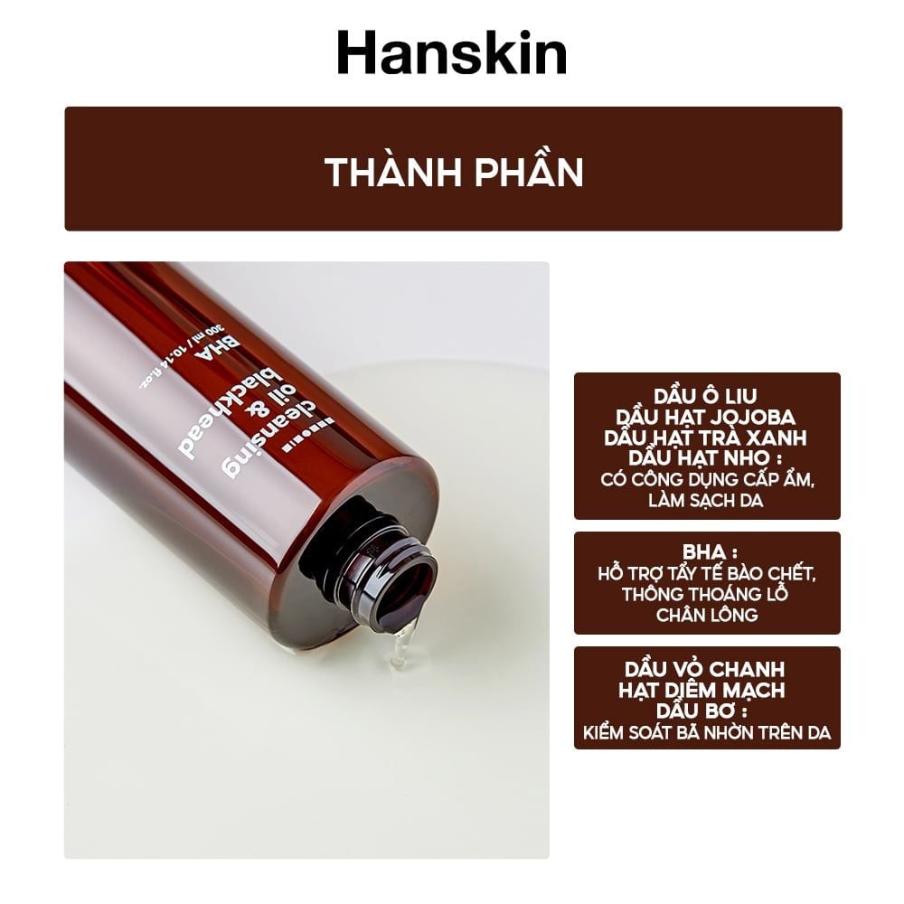 Dầu Tẩy Trang Sạch Sâu Ẩm Mịn Hanskin AHA BHA PHA 30ml