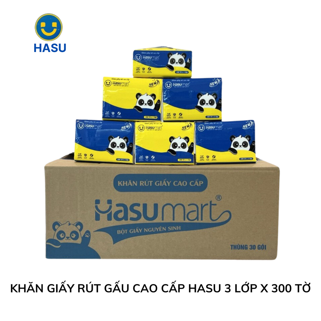 Khăn Giấy Rút Gấu Cao Cấp Hasu 300 Tờ x 3 Lớp