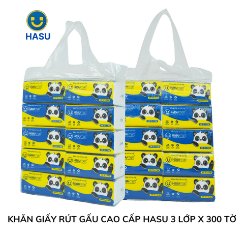 Khăn Giấy Rút Gấu Cao Cấp Hasu 300 Tờ x 3 Lớp