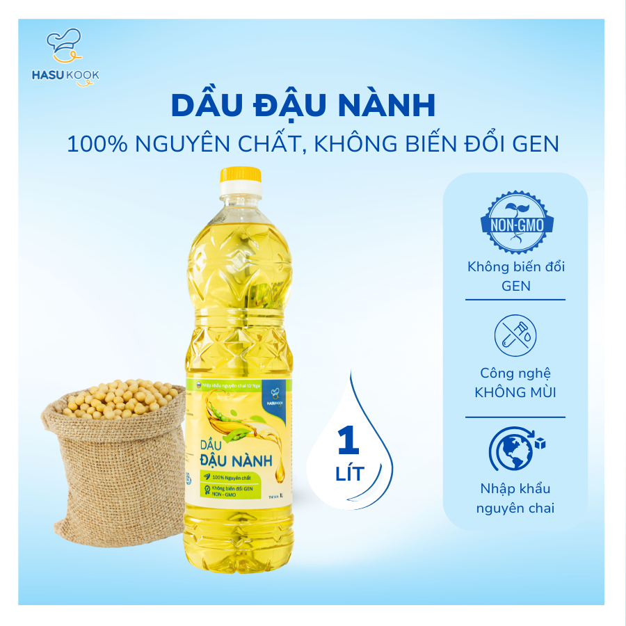Dầu Đậu Nành Không Biến Đổi Gen HasuKook 1L