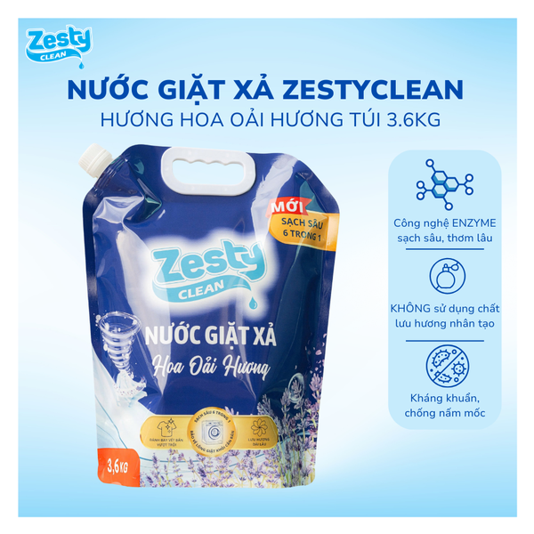 Nước Giặt Xả Zesty Clean Hương Oải Hương Túi 3.6Kg