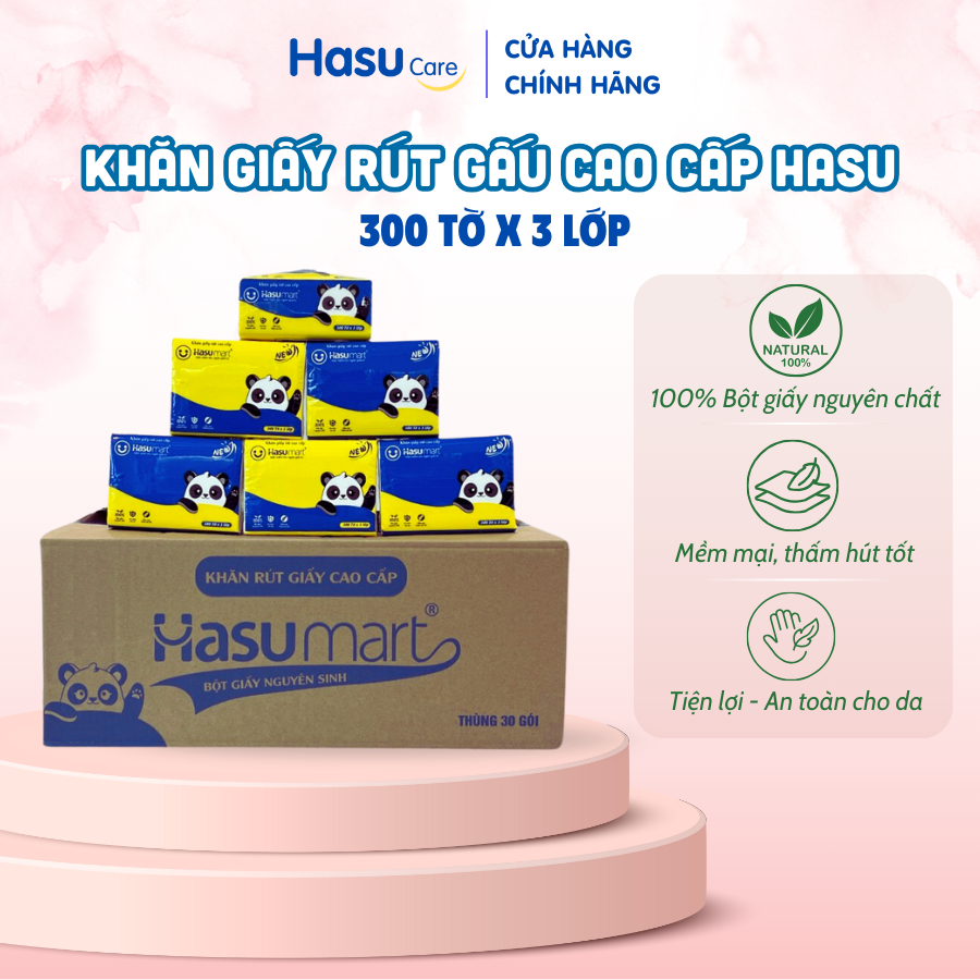 Khăn Giấy Rút Gấu Cao Cấp Hasu 300 Tờ x 3 Lớp
