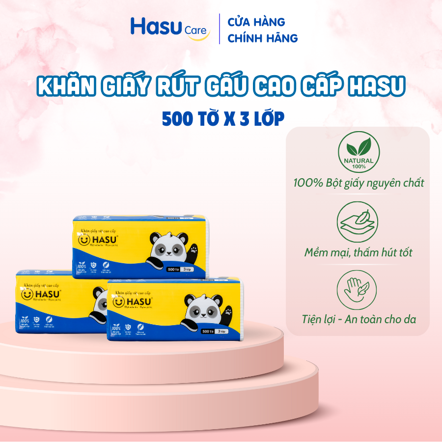 Khăn Giấy Rút Gấu Cao Cấp Hasu 500 Tờ x 3 Lớp
