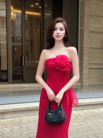 Đầm dài cúp ngực đính hoa 3D