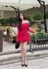 Đầm trễ vai tay dài hoa hồng