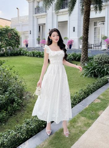Đầm thiết kế maxi trắng dài phong cách tiểu thư