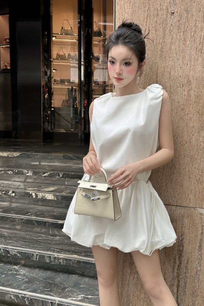 Đầm babydoll dây rút xoè