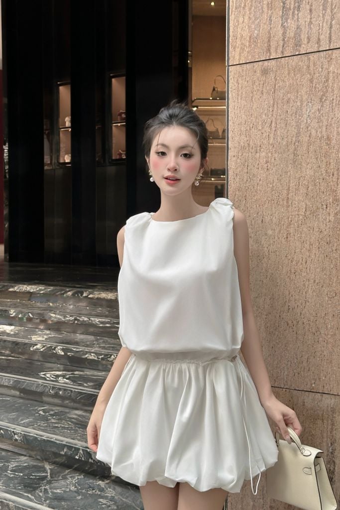 Đầm babydoll dây rút xoè