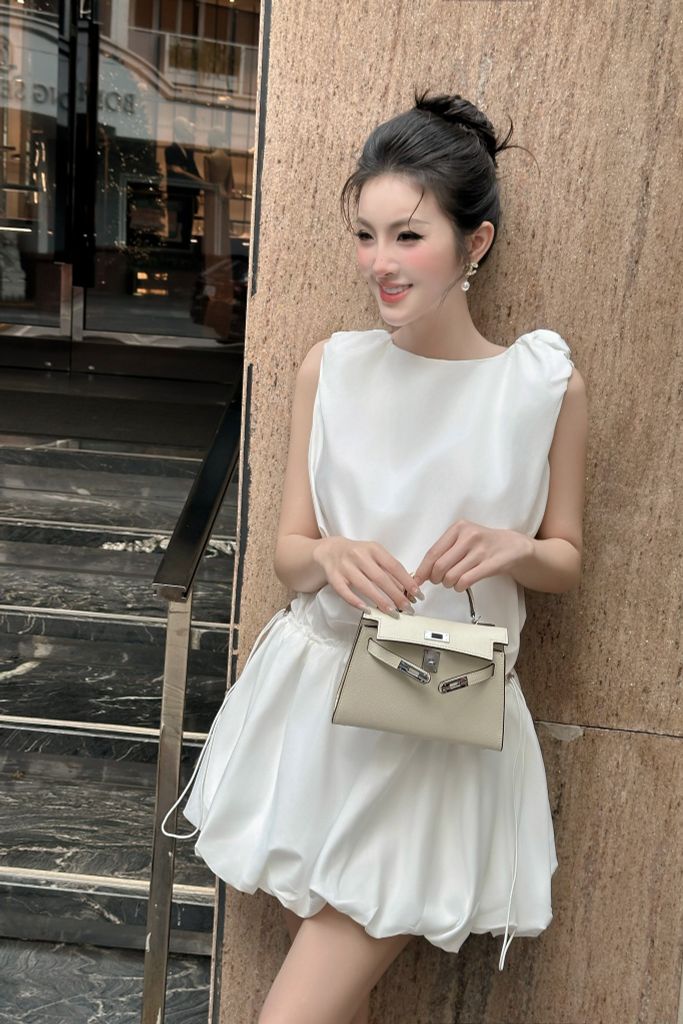 Đầm babydoll dây rút xoè