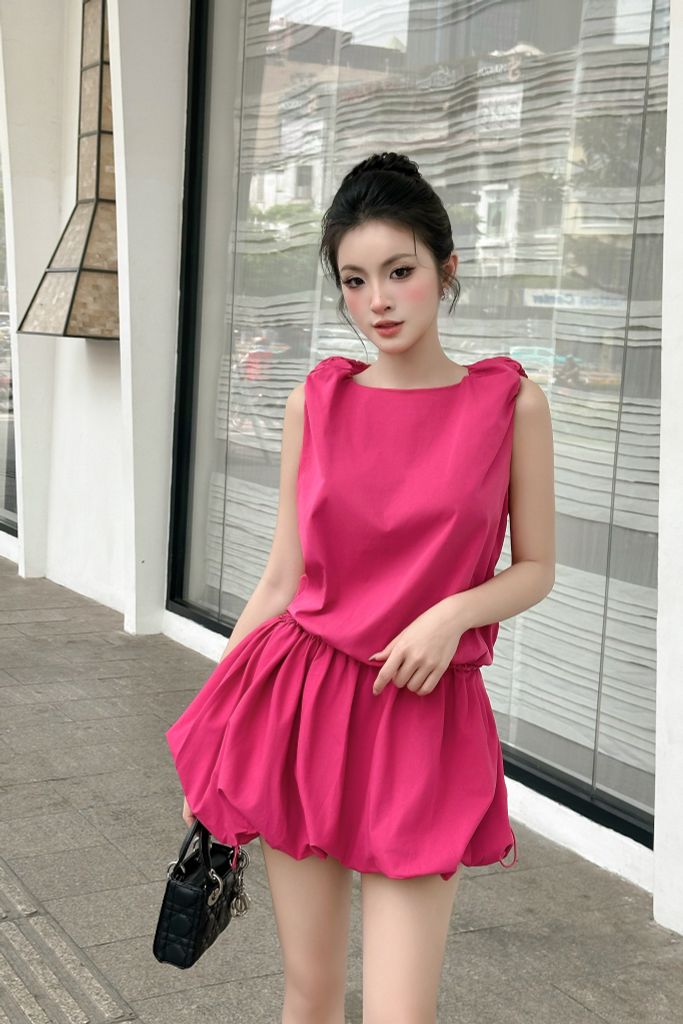 Đầm babydoll dây rút xoè