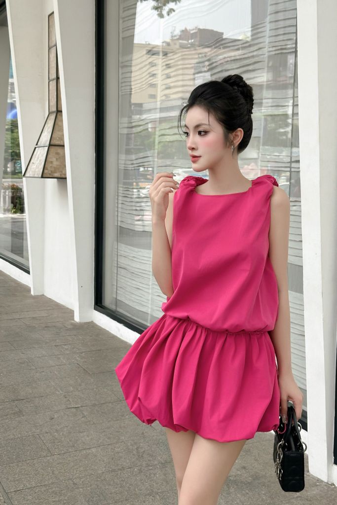 Đầm babydoll dây rút xoè